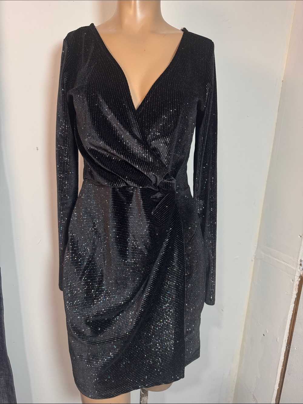 Trixxi Black Sparkle Long-Sleeve Velvet Mini Dress S